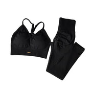 Seamless Women’s Workout Set – V-Neck Sports Bra & High-Waist Leggings | Sculpting Yoga & Gymwear | 2 Piece Activewear Fit Set