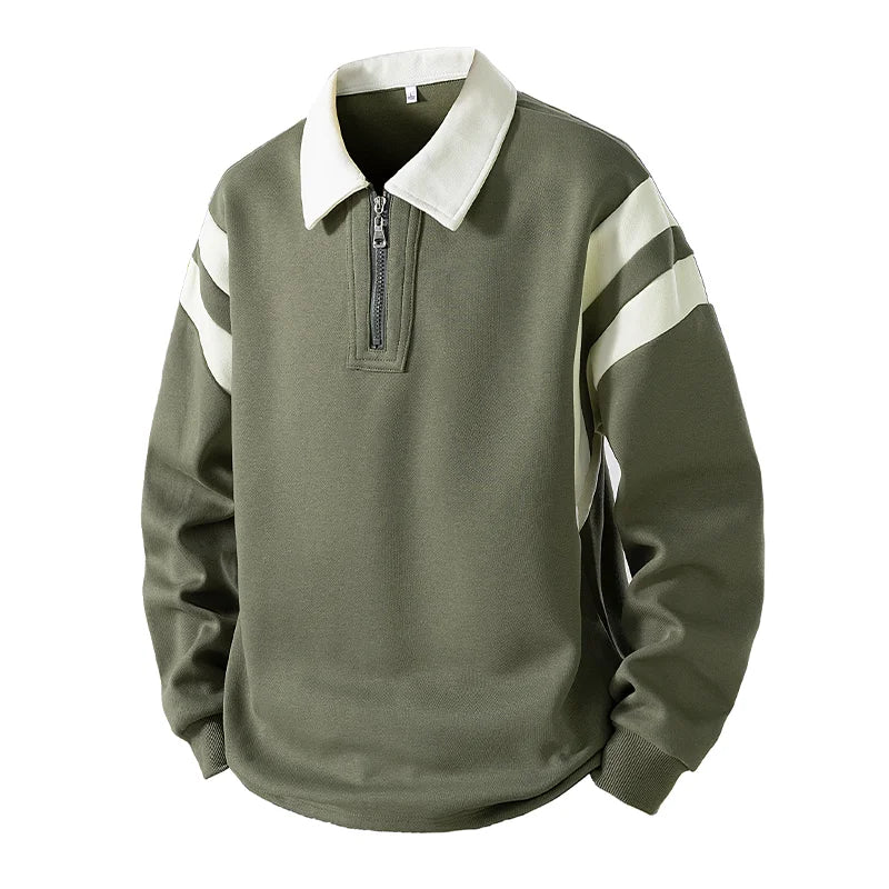 TrackFlex Retro Polo Hoodie for Men – Streetwear Sport Style Pullover with Contrast Collar, Lightweight Spring Fall Outerwear