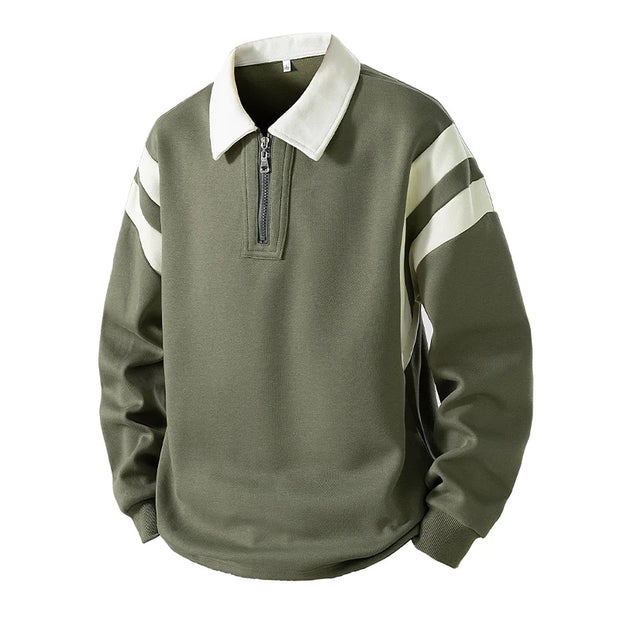TrackFlex Retro Polo Hoodie for Men – Streetwear Sport Style Pullover with Contrast Collar, Lightweight Spring Fall Outerwear