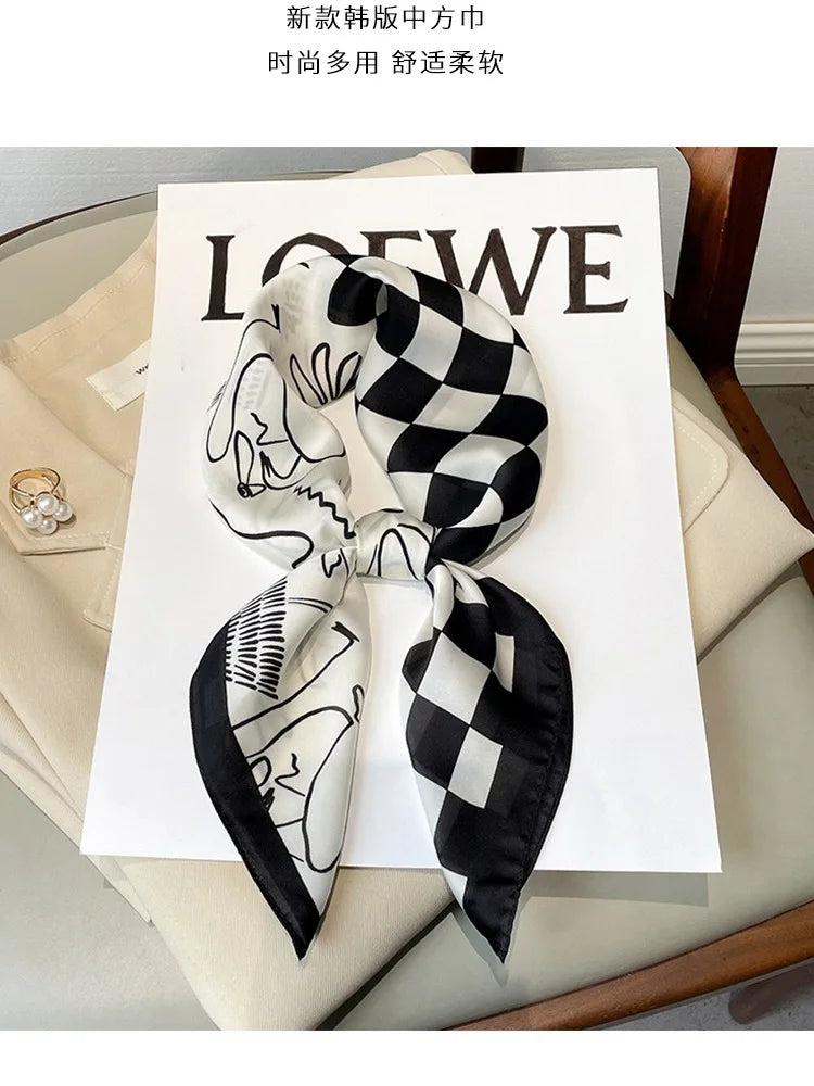 Luxury Fashion Print Silk Square Scarf - 70×70cm Soft Satin Neckerchief Hairband & Bag Accessory for Women