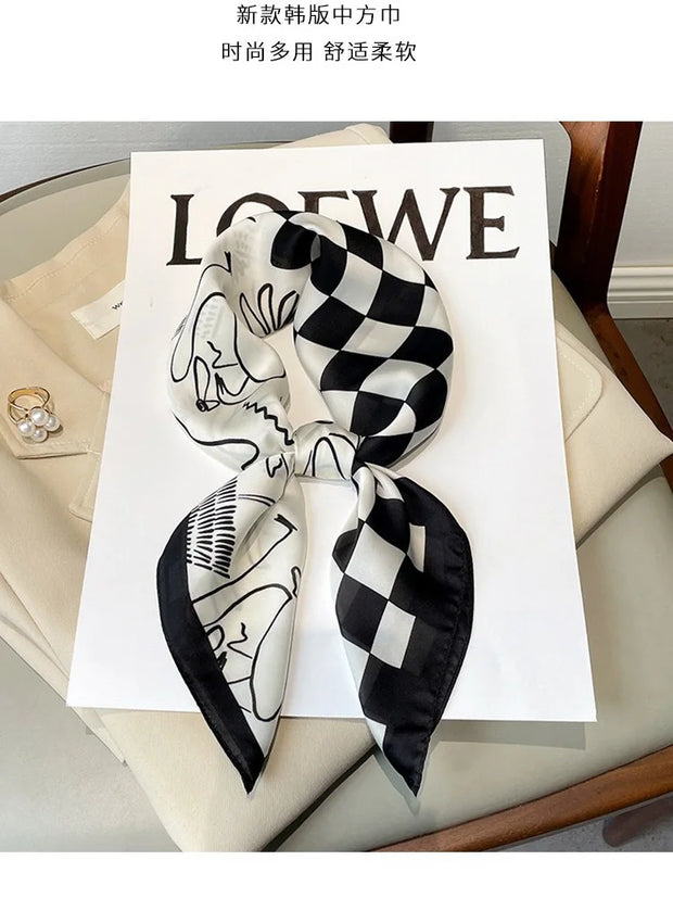 Luxury Fashion Print Silk Square Scarf - 70×70cm Soft Satin Neckerchief Hairband & Bag Accessory for Women