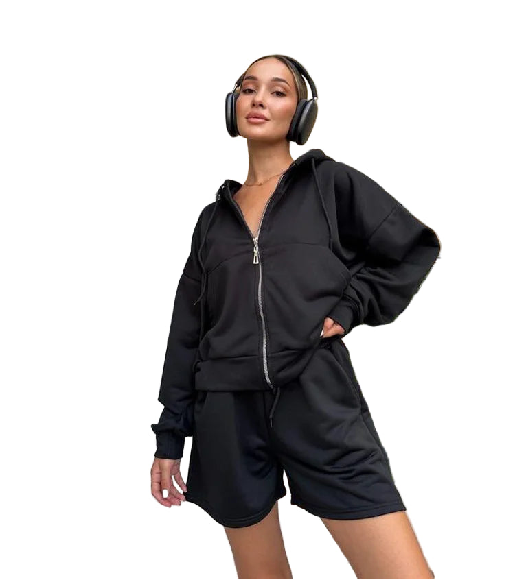 SoftStitch™ Pink Oversized Hoodie & Shorts Set – Women’s Spring Loungewear, Casual Two-Piece Matching Outfit for Streetwear & Relaxed Days