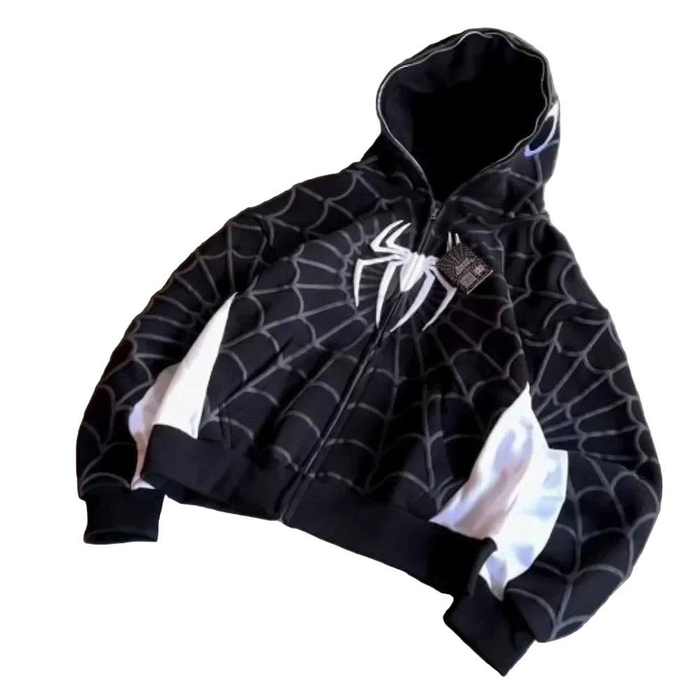 Spiderman Embroidery Zip Up Hoodie – Gothic Harajuku Streetwear Jacket, Men Women Hip Hop Casual Hoodie