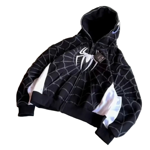 Spiderman Embroidery Zip Up Hoodie – Gothic Harajuku Streetwear Jacket, Men Women Hip Hop Casual Hoodie