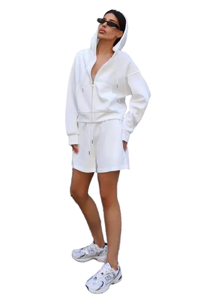 SoftStitch™ Pink Oversized Hoodie & Shorts Set – Women’s Spring Loungewear, Casual Two-Piece Matching Outfit for Streetwear & Relaxed Days