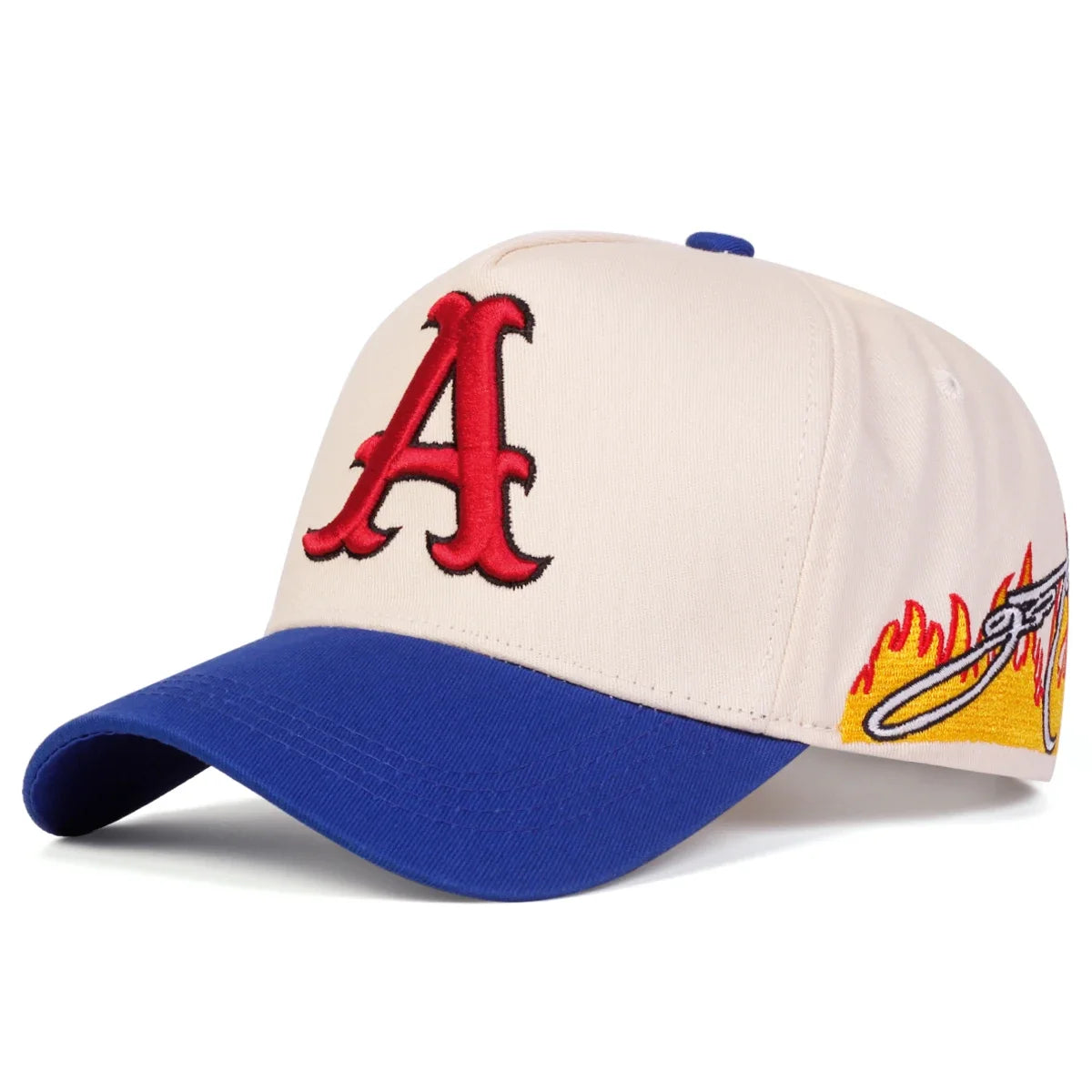 Letter A Embroidered Baseball Cap - Flame Side Design Snapback | Unisex Adjustable Streetwear Hat