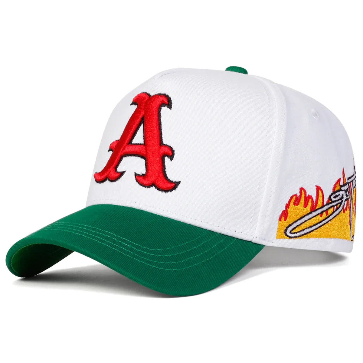 Letter A Embroidered Baseball Cap - Flame Side Design Snapback | Unisex Adjustable Streetwear Hat