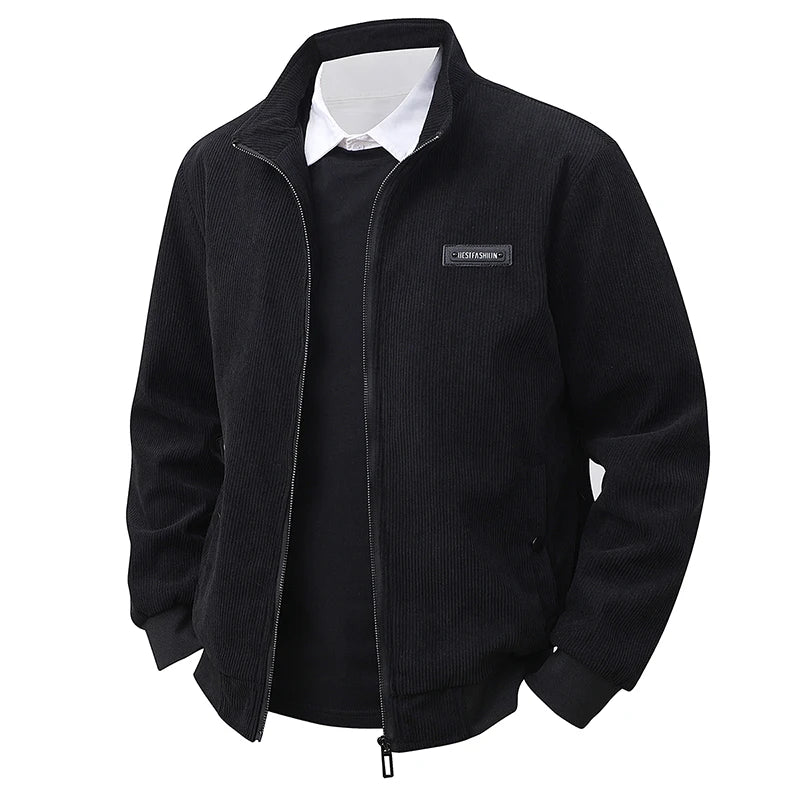 Men’s Appliqué "BestFashion" Zip Jacket – Fitted Lightweight Spring Fall Streetwear | Turn-Down Collar Outerwear