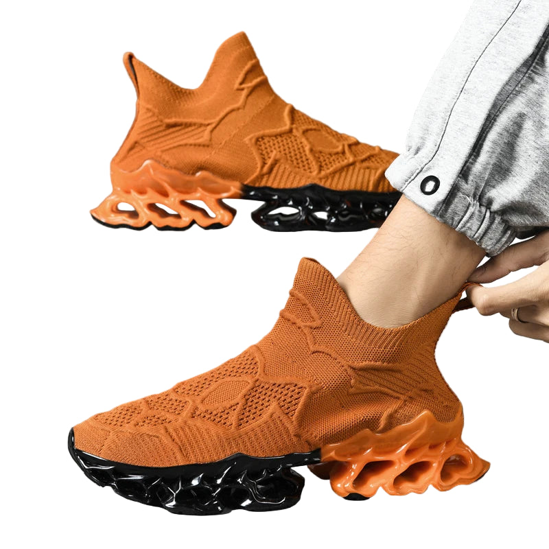 Men’s Flyknit Sneakers - Flame Sole Luxury Trainers, Breathable Running Shoes, Streetwear Fashion Sneakers