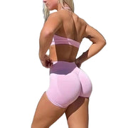 Seamless Yoga Set - 2 Piece Halter Sport Bra & Scrunch Bum Shorts - Breathable Quick-Dry Gym Outfit