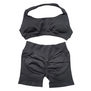 Seamless Yoga Set - 2 Piece Halter Sport Bra & Scrunch Bum Shorts - Breathable Quick-Dry Gym Outfit
