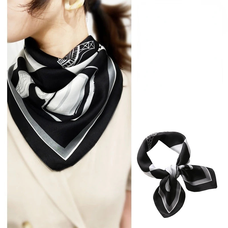 Luxury Fashion Print Silk Square Scarf - 70×70cm Soft Satin Neckerchief Hairband & Bag Accessory for Women