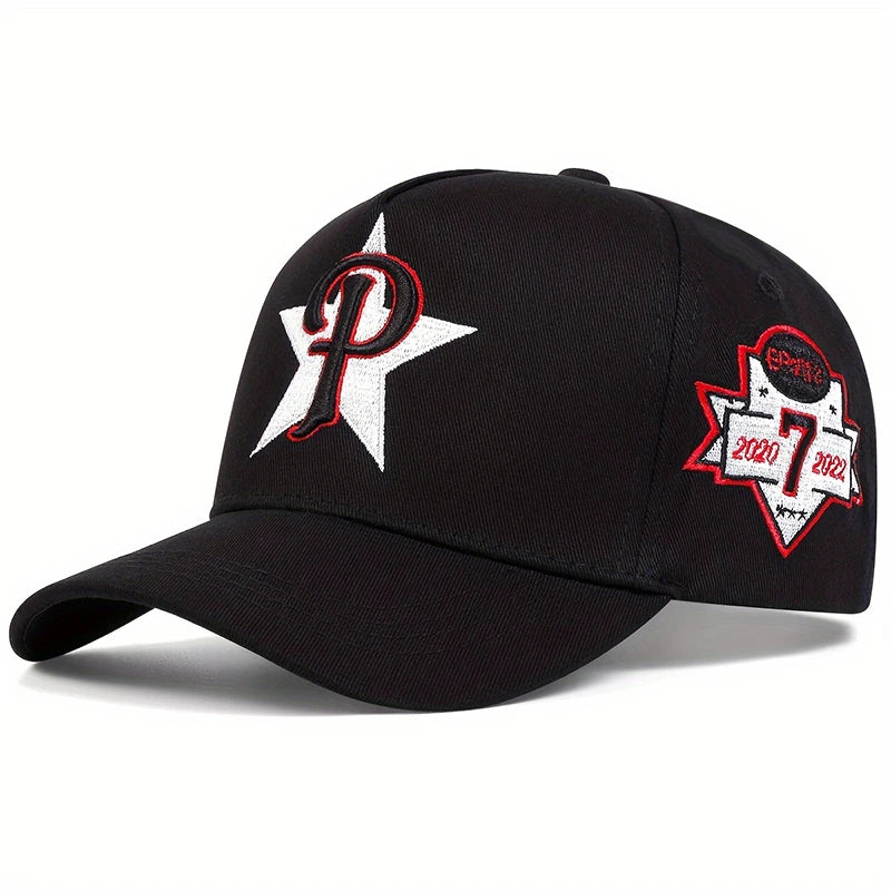Five-Pointed Star P Letter Embroidery Baseball Cap - Adjustable Streetwear Baseball Hat