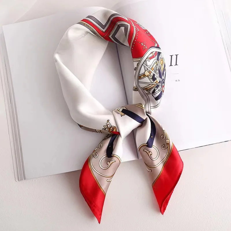 Luxury Fashion Print Silk Square Scarf - 70×70cm Soft Satin Neckerchief Hairband & Bag Accessory for Women