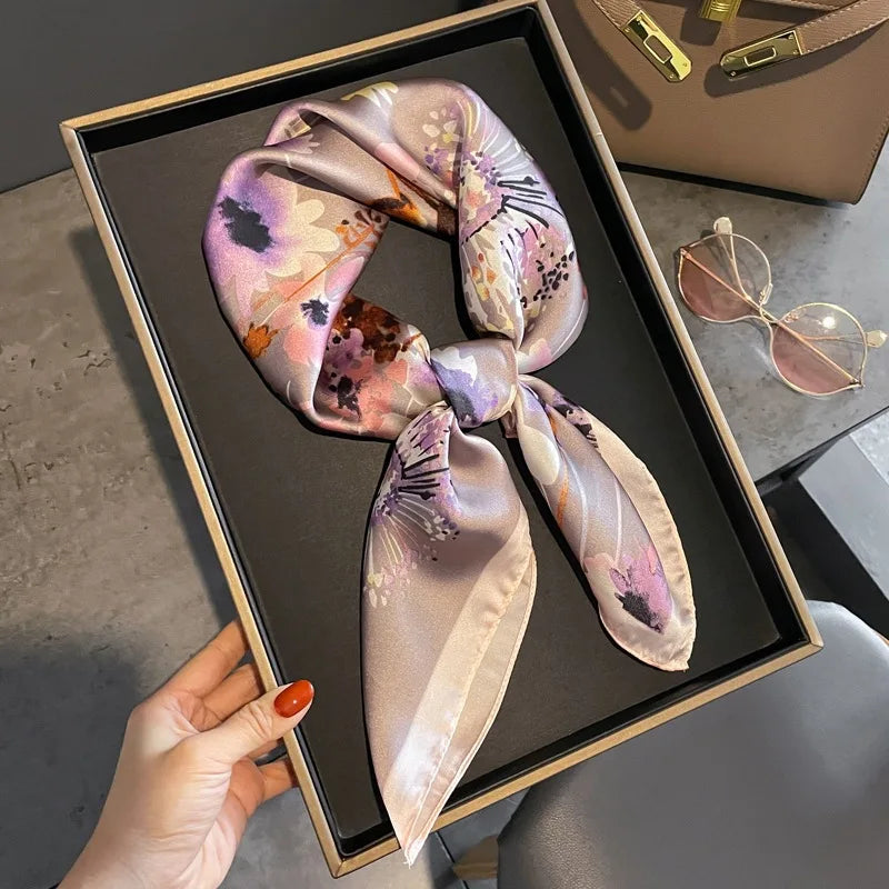 Luxury Fashion Print Silk Square Scarf - 70×70cm Soft Satin Neckerchief Hairband & Bag Accessory for Women