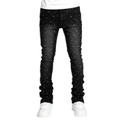Men's Layered Pearl Stacked Denim Jeans - Straight-Leg Stretch Fit | Fashion Streetwear Stacked Jeans