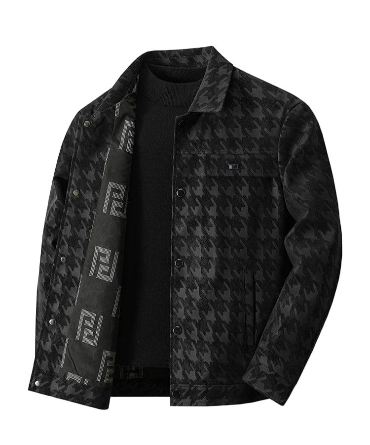 Men’s Houndstooth Shadow Jacket – Button-Up Streetwear Luxury Jacket, Casual Lapel Fit, Luxe Street Outerwear