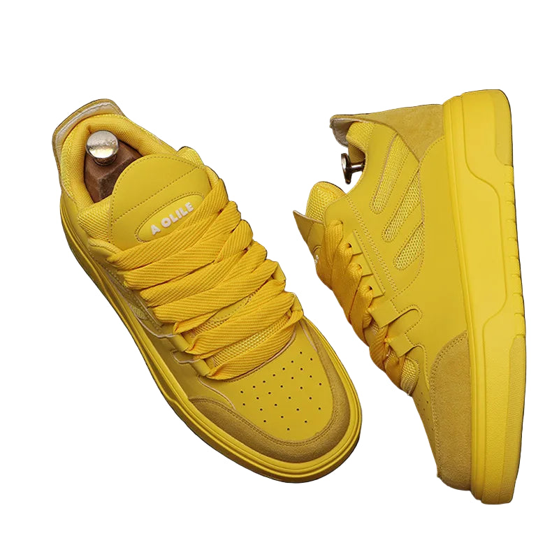 "A Olile" Luxury Designer Sneakers – Men’s Chunky Sole Shoes, Split Leather Hip-Hop Casual Fashion Sneakers