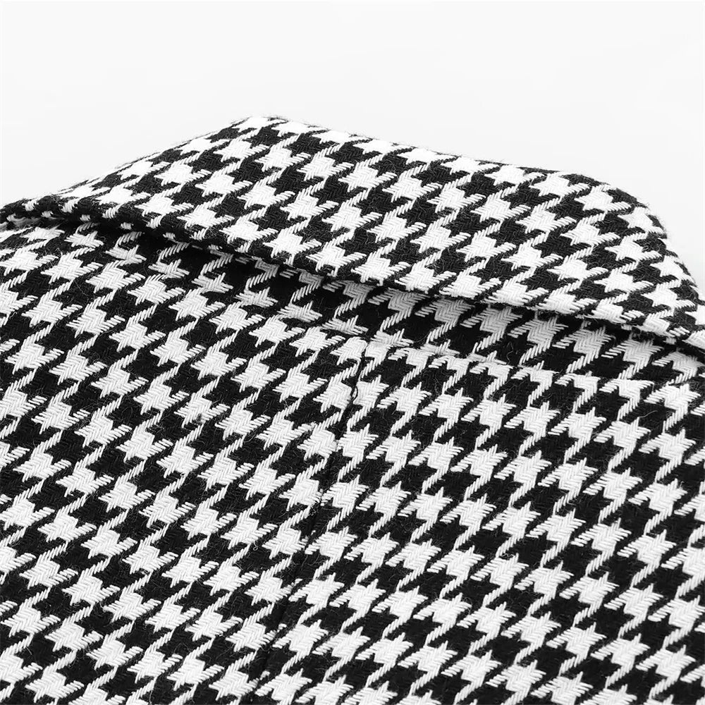 Autumn Thousand Grid Blazer - Women's Long Sleeve Double Breasted Jacket | European Style Casual Suit Coat