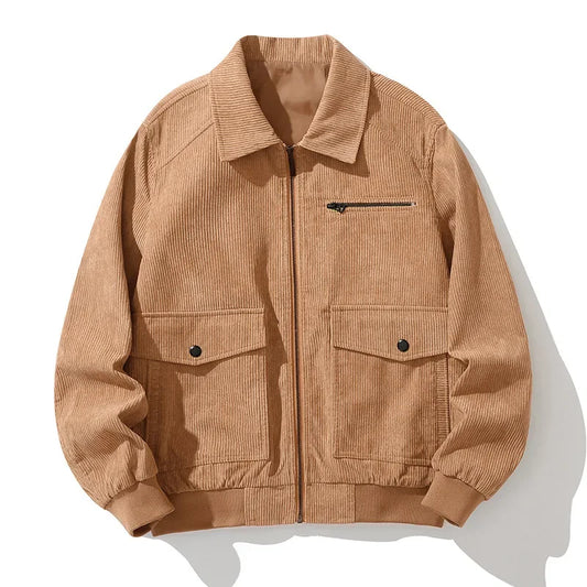 Men’s Corduroy Lapel Jacket – Korean Style Zip-Up Coat | Autumn Winter Fashion Casual Outerwear