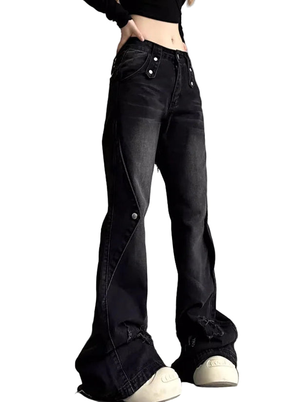 HarajukuFlare™ Y2K Wide Leg Jeans – High Waist Vintage Denim | Slim Fit Streetwear Ripped Pants for Women