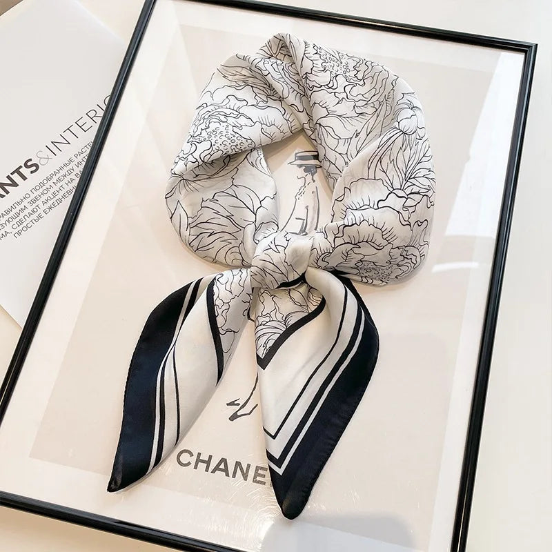 Luxury Fashion Print Silk Square Scarf - 70×70cm Soft Satin Neckerchief Hairband & Bag Accessory for Women