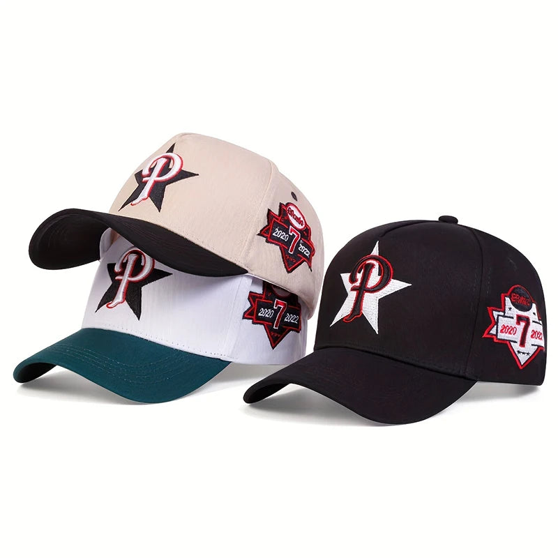 Five-Pointed Star P Letter Embroidery Baseball Cap - Adjustable Streetwear Baseball Hat
