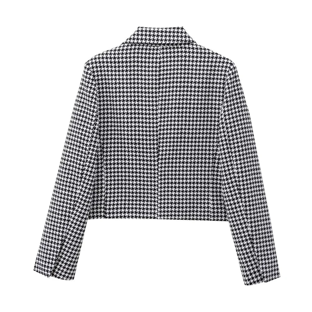 Autumn Thousand Grid Blazer - Women's Long Sleeve Double Breasted Jacket | European Style Casual Suit Coat