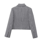 Autumn Thousand Grid Blazer - Women's Long Sleeve Double Breasted Jacket | European Style Casual Suit Coat
