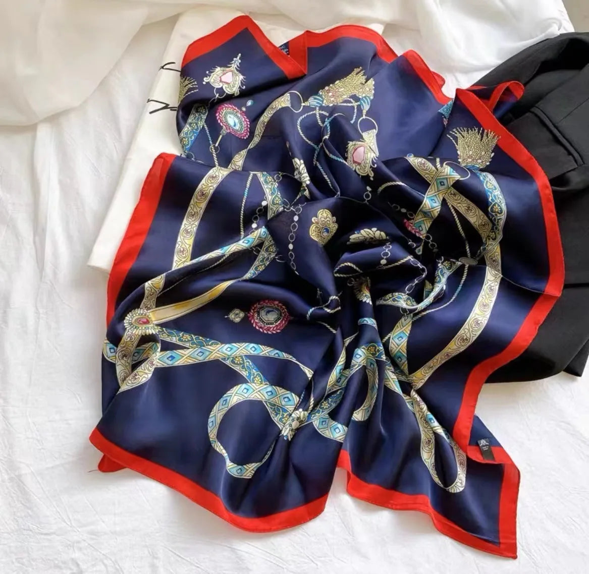 Luxury Fashion Print Silk Square Scarf - 70×70cm Soft Satin Neckerchief Hairband & Bag Accessory for Women