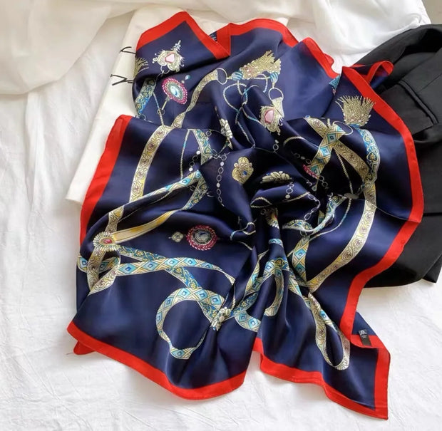 Luxury Fashion Print Silk Square Scarf - 70×70cm Soft Satin Neckerchief Hairband & Bag Accessory for Women