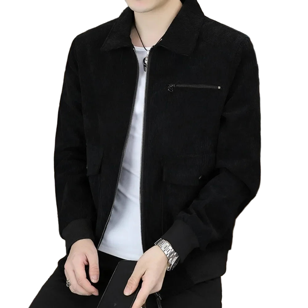 Men’s Corduroy Lapel Jacket – Korean Style Zip-Up Coat | Autumn Winter Fashion Casual Outerwear