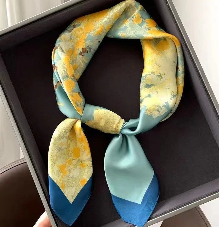 Luxury Fashion Print Silk Square Scarf - 70×70cm Soft Satin Neckerchief Hairband & Bag Accessory for Women