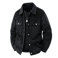 Men’s Black Suede Checkered Jacket – Vintage Streetwear Outerwear, Turn-Down Collar, Button-Up Soft Plaid Jacket - Legendary Branding