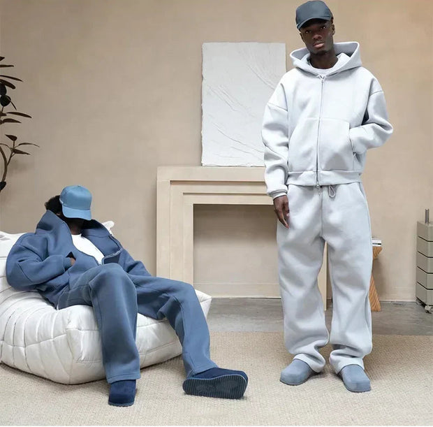 Retro Y2K Streetwear Two-Piece Set – Hoodie & Straight-Leg Pants, Men’s Casual Tracksuit