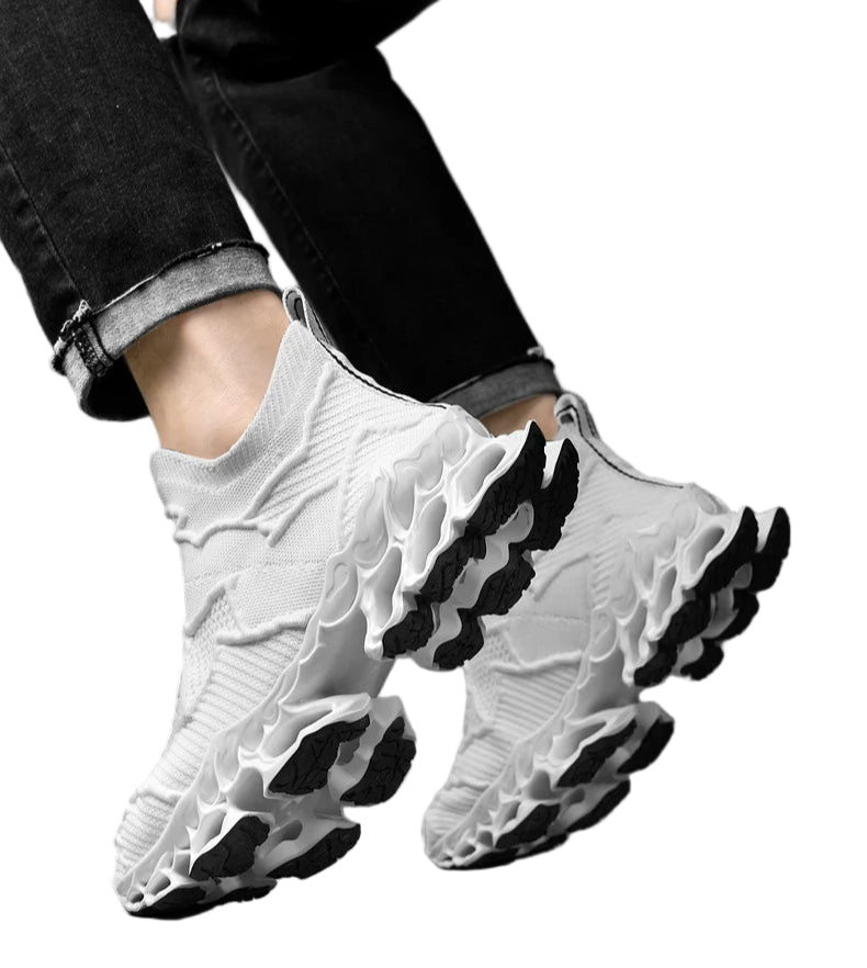 Men’s Flyknit Sneakers - Flame Sole Luxury Trainers, Breathable Running Shoes, Streetwear Fashion Sneakers