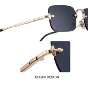 Small Frame Rimless Rectangle Sunglasses – 2025 Vintage Punk UV400 Shades for Men | Luxury Alloy Frame Gradient Eyewear