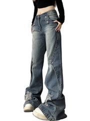 HarajukuFlare™ Y2K Wide Leg Jeans – High Waist Vintage Denim | Slim Fit Streetwear Ripped Pants for Women