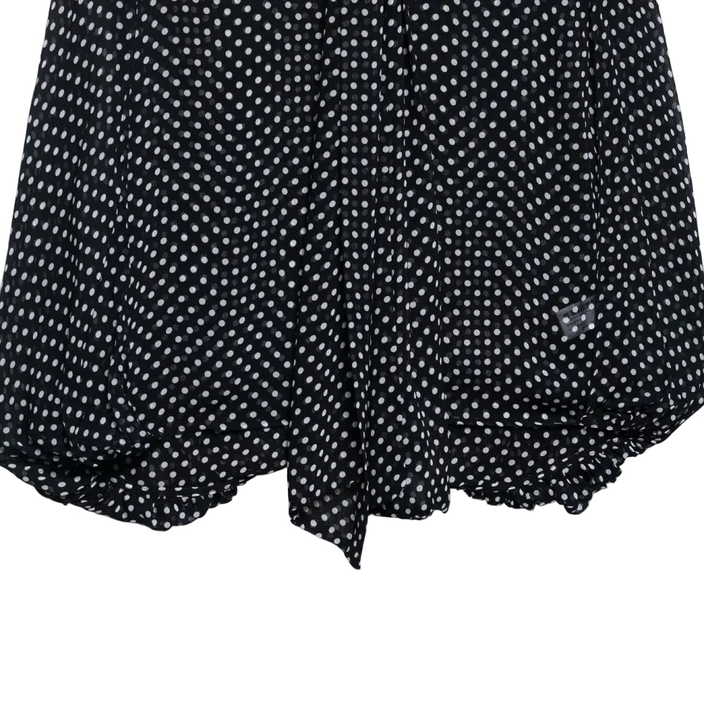 Bow Embellished Polka Dot Cape-Style Loose Shirt - Women’s Fashion Top with Ribbon Collar & Long Sleeves