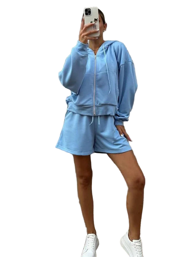 SoftStitch™ Pink Oversized Hoodie & Shorts Set – Women’s Spring Loungewear, Casual Two-Piece Matching Outfit for Streetwear & Relaxed Days