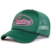 "DAY DRINKING" Trucker Hat - Embroidered Mesh Snapback | Adjustable Unisex Cap for Summer Vibes