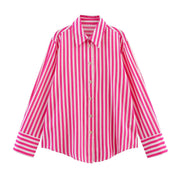 Women's Striped Lapel Shirt - Casual Long Sleeve Button-Up | Summer Spring Lightweight Blouse | Elegant Business & Leisure Top