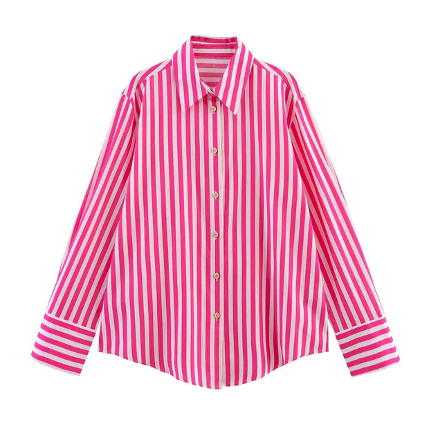Women's Striped Lapel Shirt - Casual Long Sleeve Button-Up | Summer Spring Lightweight Blouse | Elegant Business & Leisure Top