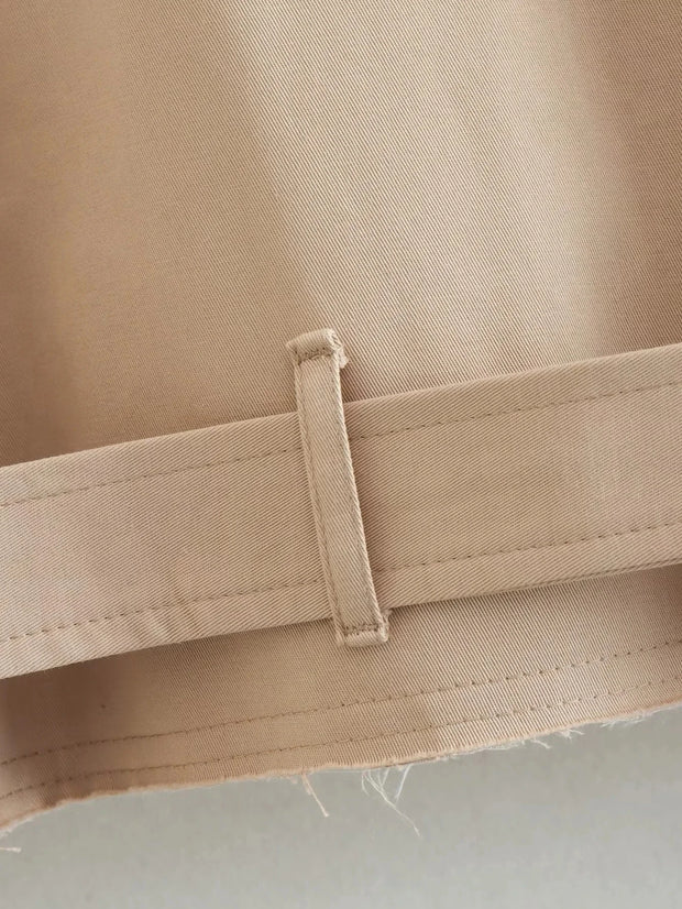 Belted Cropped Trench Jacket - Women’s Vintage Double Breasted Streetwear Coat, Spring Casual Outwear