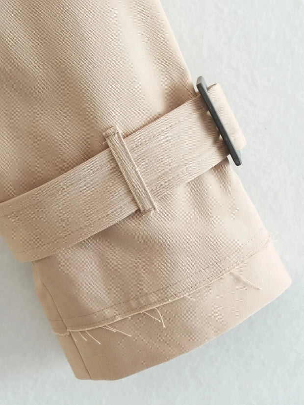 Belted Cropped Trench Jacket - Women’s Vintage Double Breasted Streetwear Coat, Spring Casual Outwear