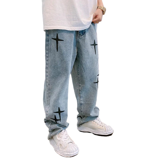 Men’s Baggy Wide Leg Jeans - Streetwear Loose Fit Denim Cargo Pants with Pockets - Korean Fashion Straight Jeans