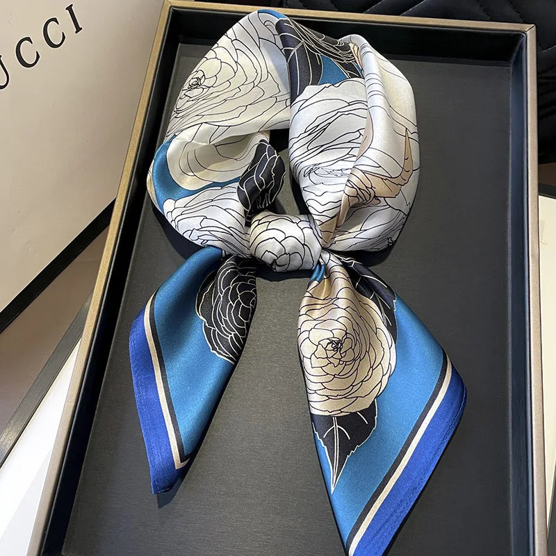 Luxury Fashion Print Silk Square Scarf - 70×70cm Soft Satin Neckerchief Hairband & Bag Accessory for Women