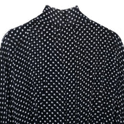 Bow Embellished Polka Dot Cape-Style Loose Shirt - Women’s Fashion Top with Ribbon Collar & Long Sleeves