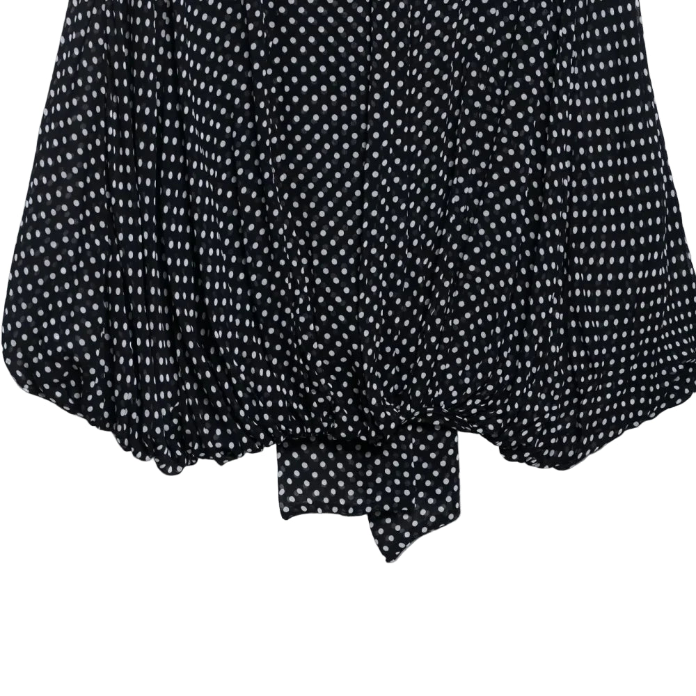 Bow Embellished Polka Dot Cape-Style Loose Shirt - Women’s Fashion Top with Ribbon Collar & Long Sleeves