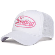 "DAY DRINKING" Trucker Hat - Embroidered Mesh Snapback | Adjustable Unisex Cap for Summer Vibes